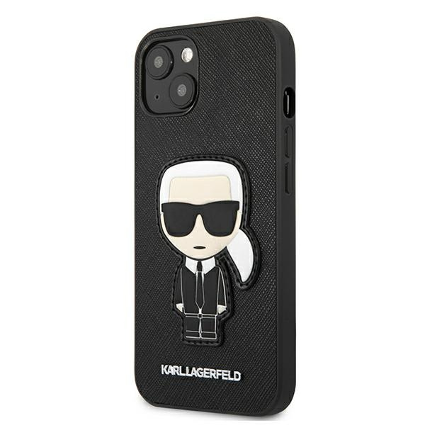 Funda KARL LAGERFELD Apple iPhone 13 Mini Saffiano Iconic Karl`s Patch Black Hardcase